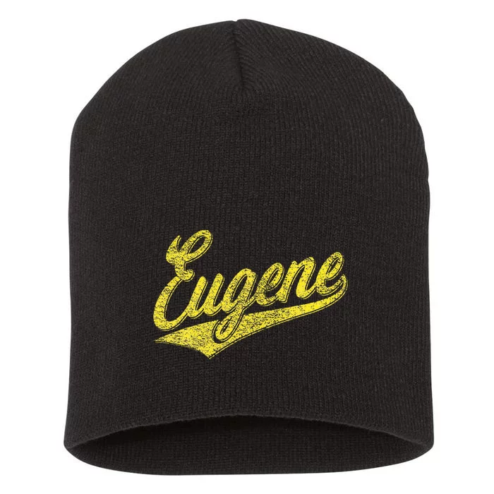 Eugene Oregon Flag Sports Baseball Script Jersey Swoosh Short Acrylic Beanie