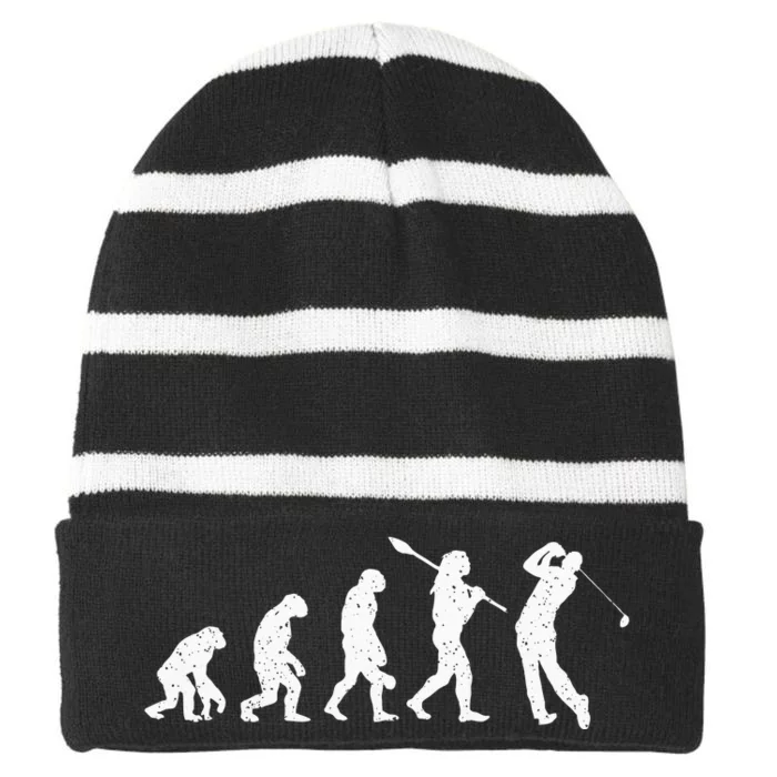 Evolution Of Golfer Dad Grandpa Golfing Lover Golf Player Striped Beanie with Solid Band