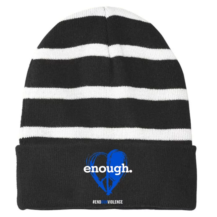 Enough Orange Gun Control Peace & Love Symbol Striped Beanie with Solid Band