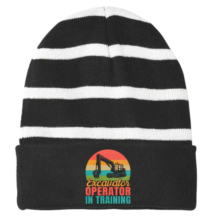 Excavator Operator In Training Excavator Striped Beanie with Solid Band