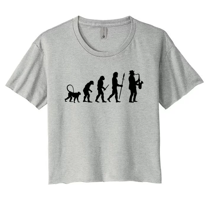 Evolution Of Jazz Music For A Saxophone Player Saxophonist Gift Women's Crop Top Tee