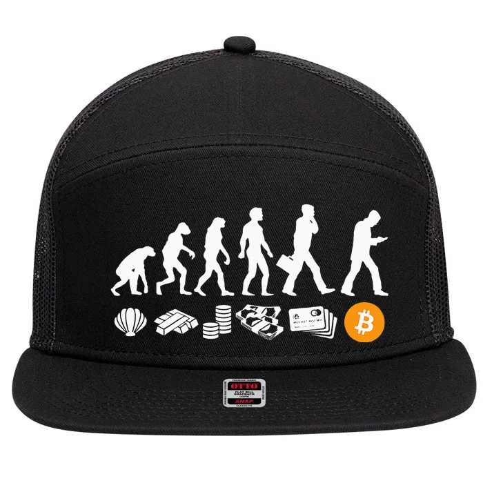 Evolution Of Money I NFT BTC Bitcoin 7 Panel Mesh Trucker Snapback Hat