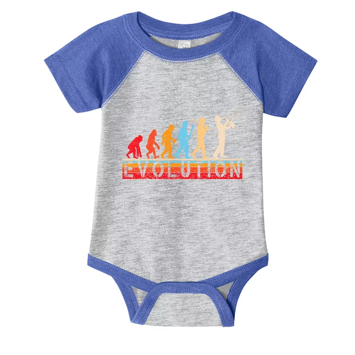 Evolution Of Man Retrostyle Saxophone Player Saxophonist Gift Infant Baby Jersey Bodysuit