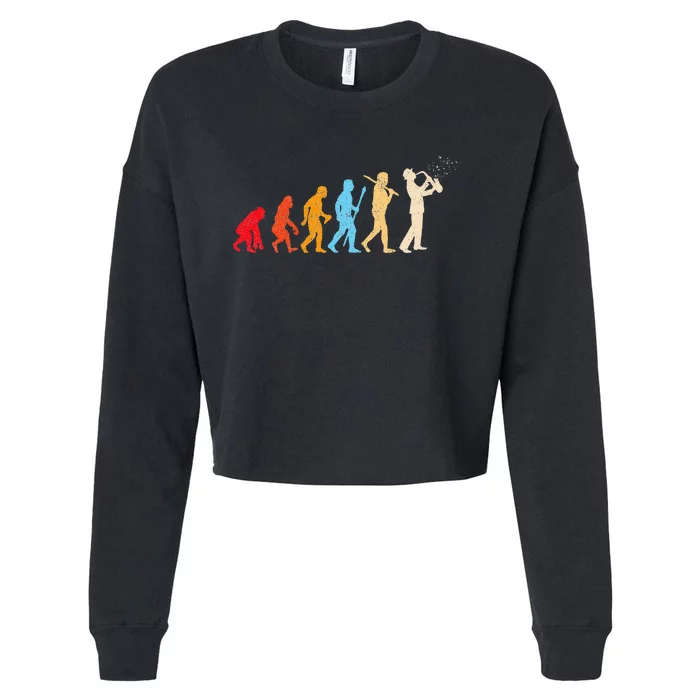 Evolution Of Man Retrostyle Saxophone Player Saxophonist Cropped Pullover Crew