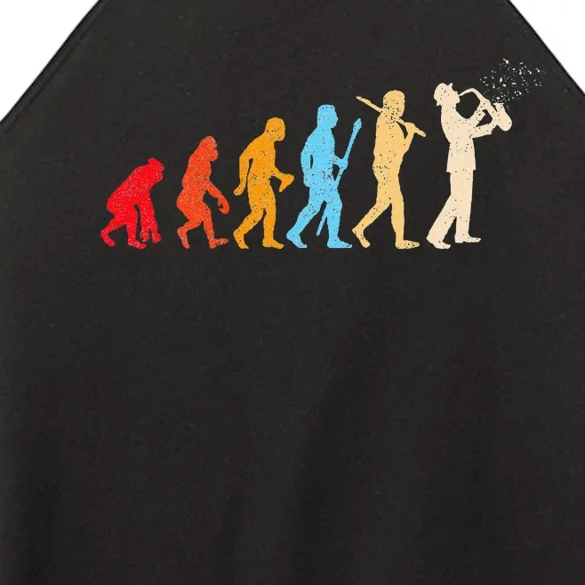 Evolution Of Man Retrostyle Saxophone Player Saxophonist Women’s Perfect Tri Rocker Tank