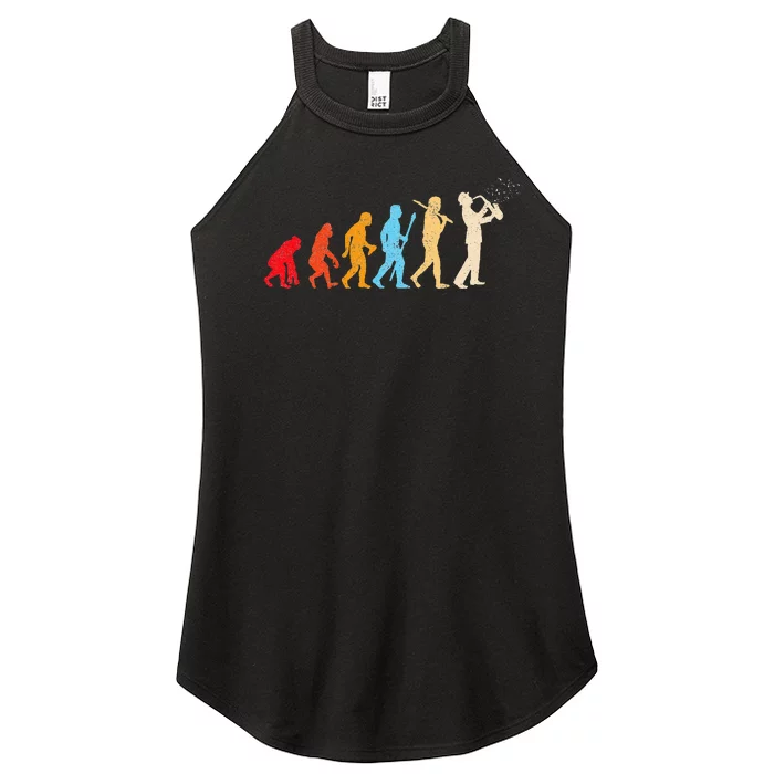 Evolution Of Man Retrostyle Saxophone Player Saxophonist Women’s Perfect Tri Rocker Tank