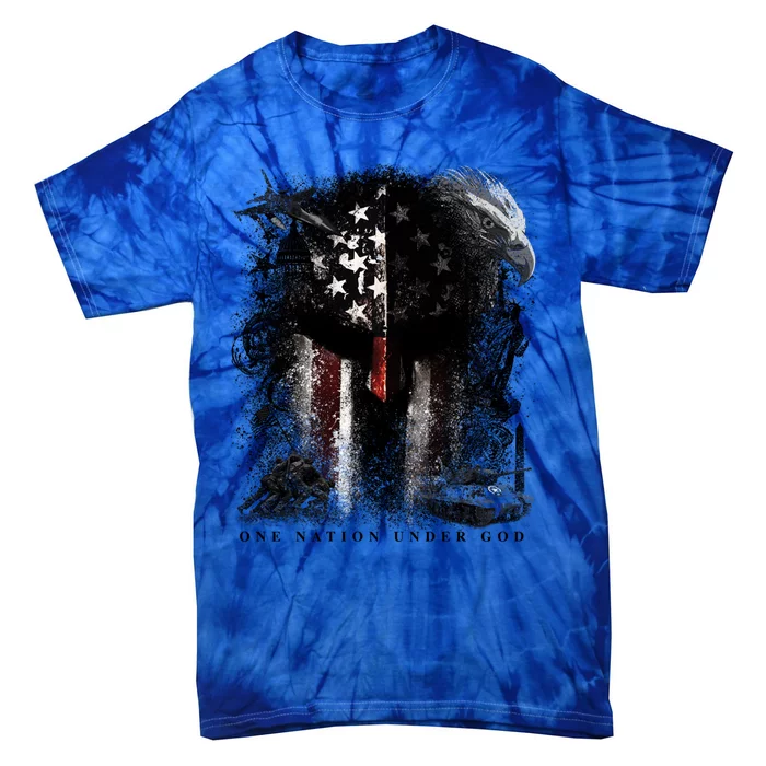 Epic One Nation Under God Usa Military Spartan Helmet Gift Tie-Dye T-Shirt