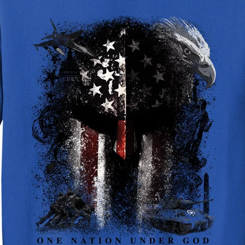 Epic One Nation Under God Usa Military Spartan Helmet Gift Tall Sweatshirt