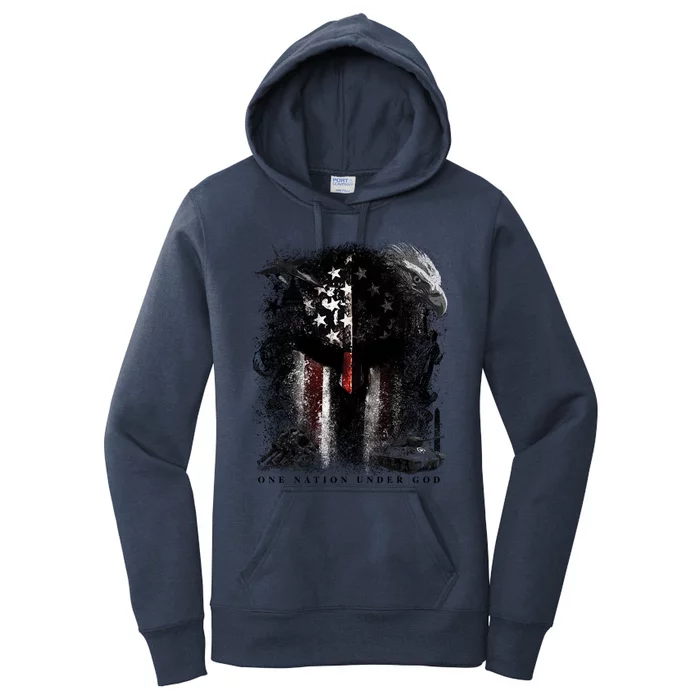 Epic One Nation Under God Usa Military Spartan Helmet Gift Women's Pullover Hoodie