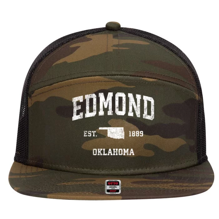 Edmond Oklahoma Ok Vintage Sports 7 Panel Mesh Trucker Snapback Hat