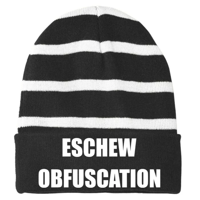 Eschew Obfuscation Obfuscate Funny Greek Sarcastic Striped Beanie with Solid Band