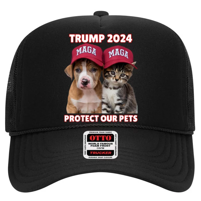 Eat Our Pets Cat Dog Maga High Crown Mesh Trucker Hat