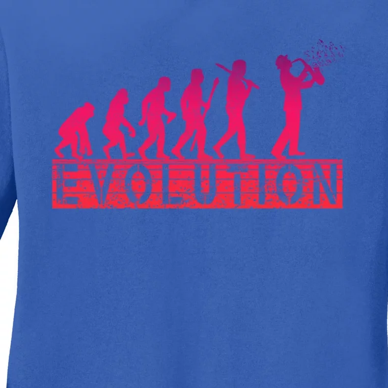 Evolution Of Retrogreat Giftstyle Saxophone Player Saxophonist Gift Ladies Long Sleeve Shirt