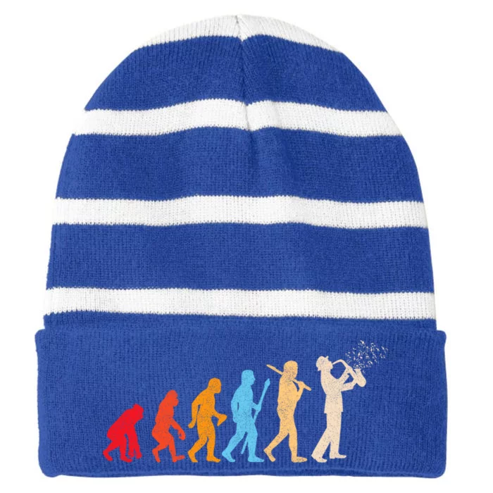 Evolution Of Retrofunny Giftstyle Saxophone Player Saxophonist Gift Striped Beanie with Solid Band