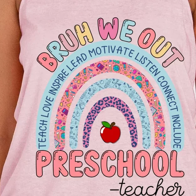 End Of School Year Rainbow Bruh We Out Preschool Teacher Meaningful Gift Women's Knotted Racerback Tank