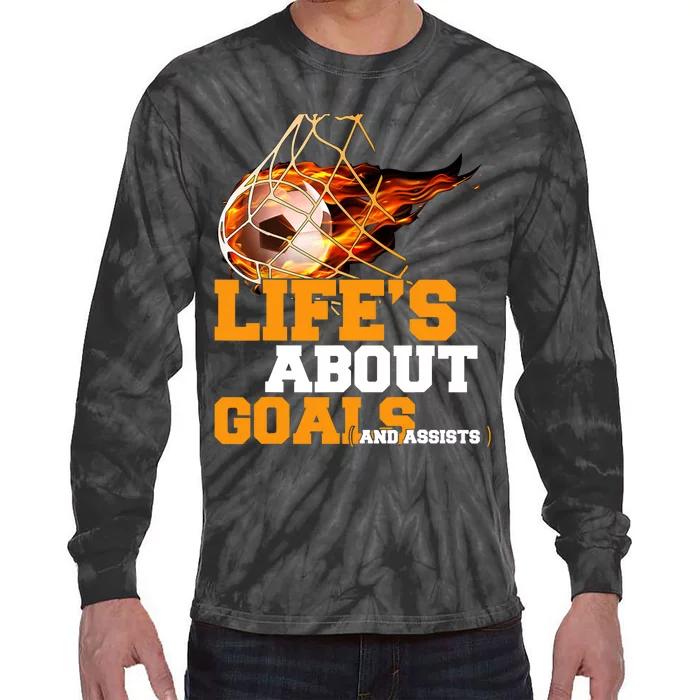 End of Season Soccer Team Gifts for Boy Life's About Goals Tie-Dye Long Sleeve Shirt