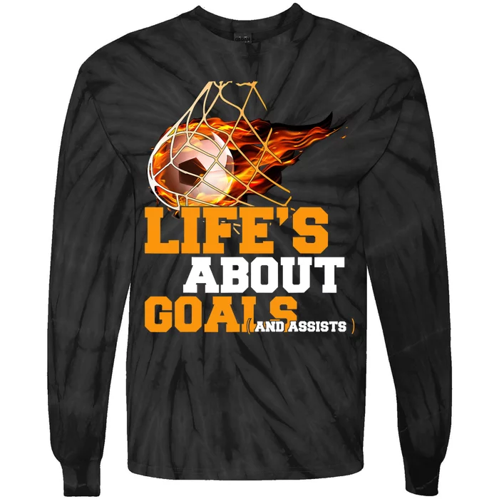 End of Season Soccer Team Gifts for Boy Life's About Goals Tie-Dye Long Sleeve Shirt