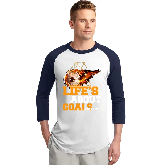 End of Season Soccer Team Gifts for Boy Life's About Goals Baseball Sleeve Shirt