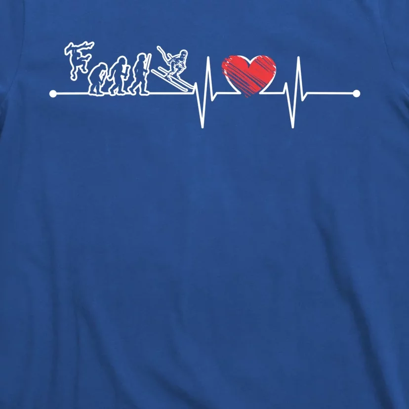 Evolution Of Skiing Player Skier Ekg Heartbeat Fans Lover Gift T-Shirt