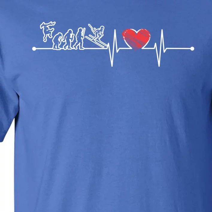 Evolution Of Skiing Player Skier Ekg Heartbeat Fans Lover Gift Tall T-Shirt