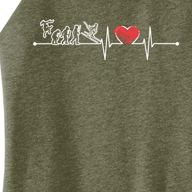 Evolution Of Skiing Player Skier Ekg Heartbeat Fans Lover Gift Women’s Perfect Tri Rocker Tank