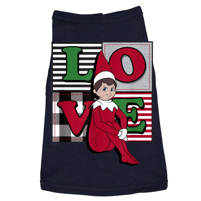 Elf On The Shelf Christmas Love Stacked Plaid Squares Logo Doggie Tank