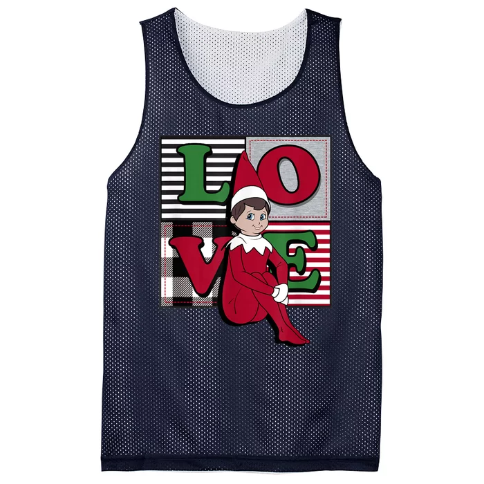 Elf On The Shelf Christmas Love Stacked Plaid Squares Logo Mesh Reversible Basketball Jersey Tank