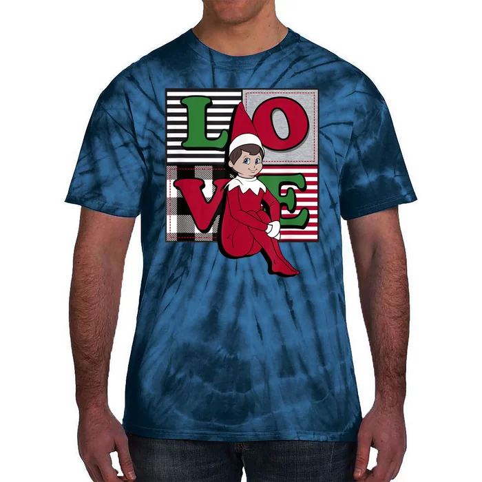 Elf On The Shelf Christmas Love Stacked Plaid Squares Logo Tie-Dye T-Shirt