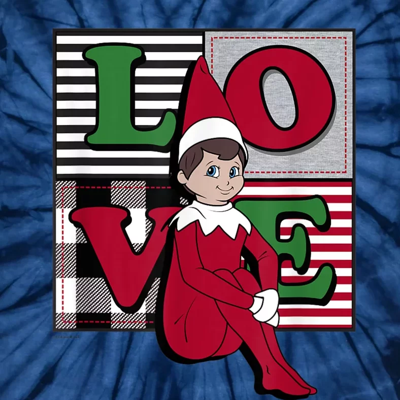 Elf On The Shelf Christmas Love Stacked Plaid Squares Logo Tie-Dye T-Shirt