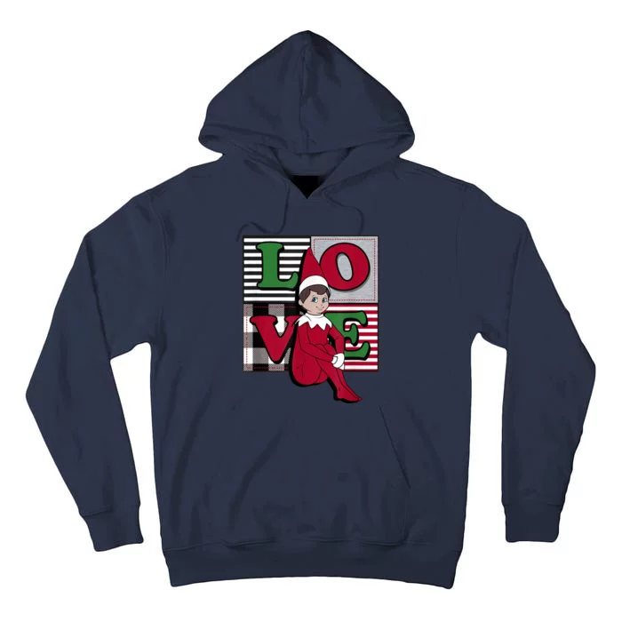 Elf On The Shelf Christmas Love Stacked Plaid Squares Logo Tall Hoodie