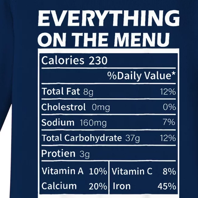 Everything On The Menu Nutrition Facts Thanksgiving Food Baby Long Sleeve Bodysuit