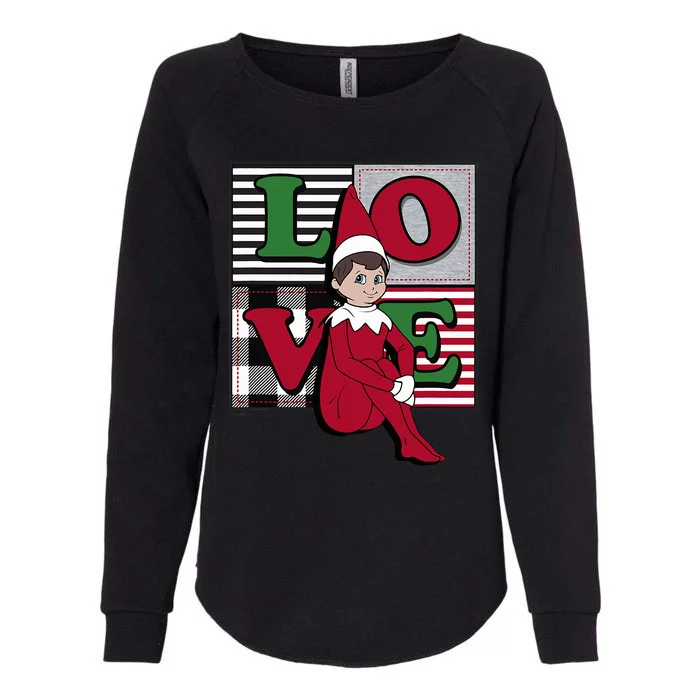 Elf on the Shelf Christmas Love Stacked Plaid Squares Logo Womens California Wash Sweatshirt