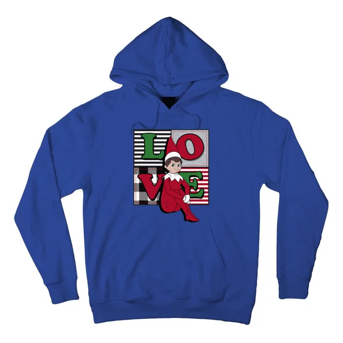 Elf on the Shelf Christmas Love Stacked Plaid Squares Logo Tall Hoodie