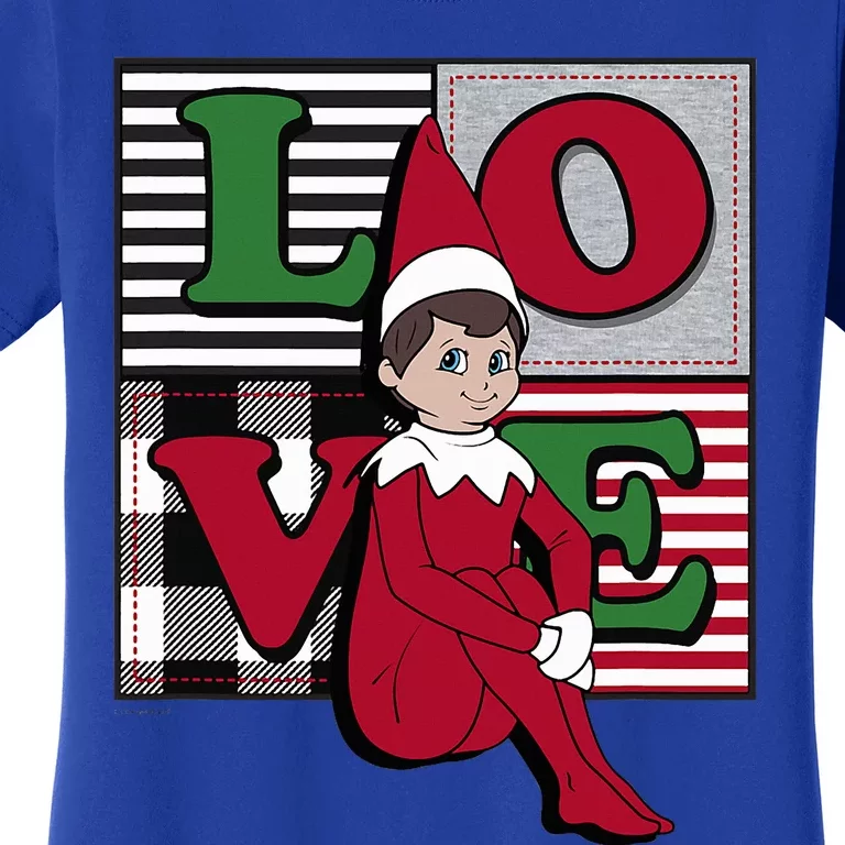 Elf on the Shelf Christmas Love Stacked Plaid Squares Logo Women's T-Shirt