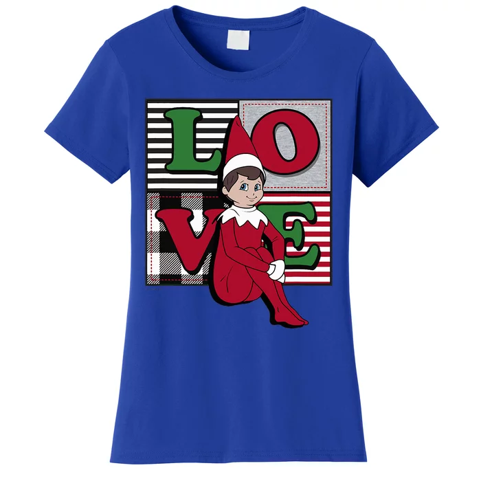 Elf on the Shelf Christmas Love Stacked Plaid Squares Logo Women's T-Shirt