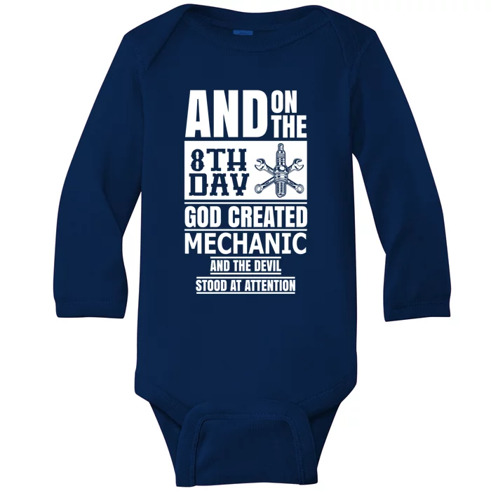 Engineering On The Eighth Day God Created The Mechanic Funny Gift Baby Long Sleeve Bodysuit