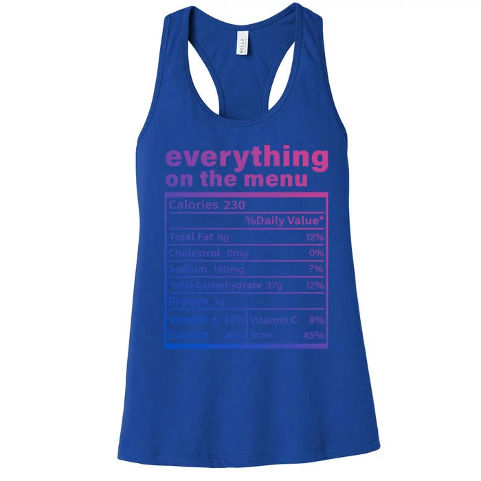 Everything On The U Nutrition Facts Thanksgiving Food Great Gift Women's Racerback Tank