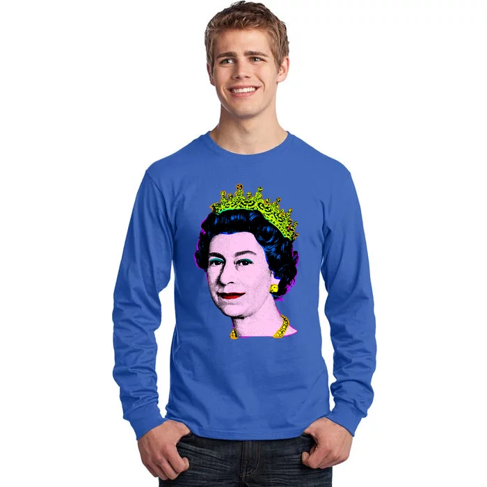 Elizabeth Pop Art Portrait Coronation Queen Of England Cool Gift Tall Long Sleeve T-Shirt