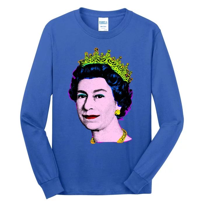 Elizabeth Pop Art Portrait Coronation Queen Of England Cool Gift Tall Long Sleeve T-Shirt