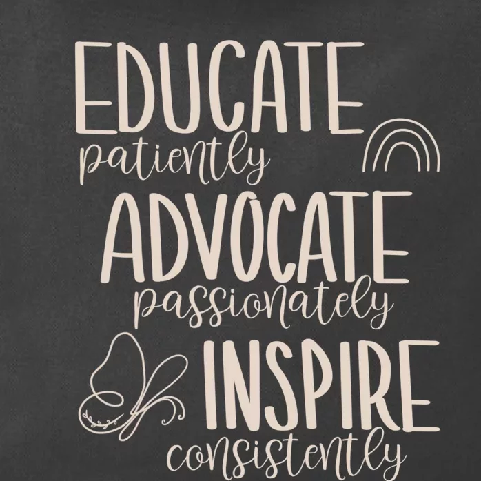 Educate Patiently Advocate Passionately Inspire Consistently Zip Tote Bag