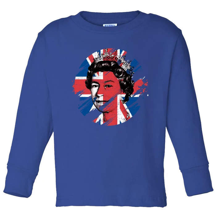 Elizabeth Pop Art Union Jack Flag Queen Of England Gift Toddler Long Sleeve Shirt