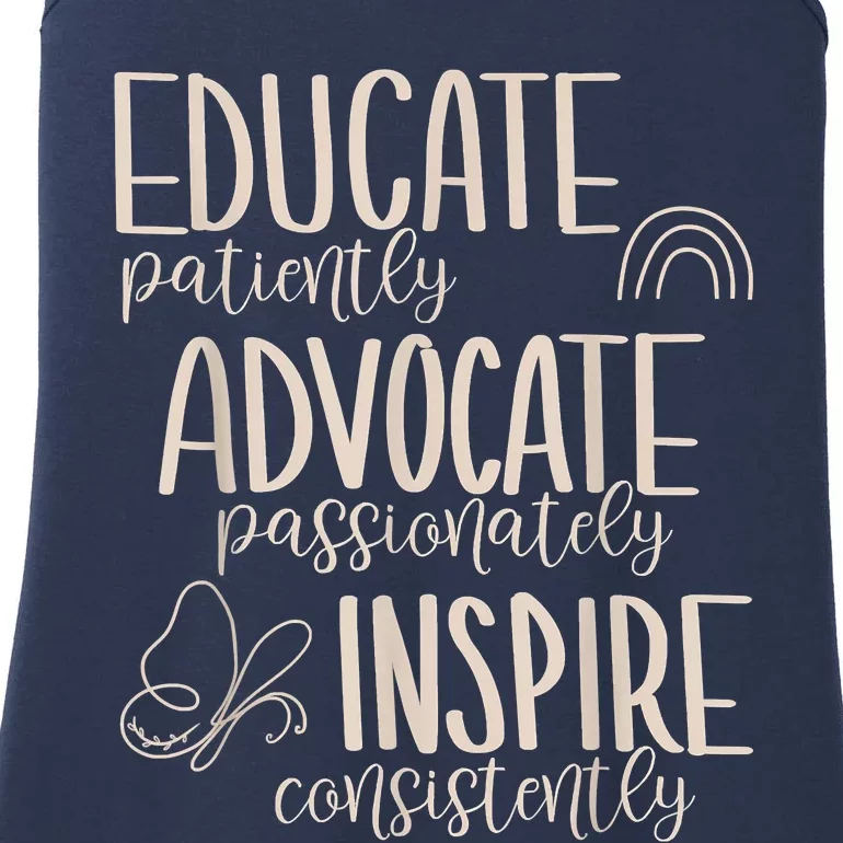 Educate Patiently Advocate Passionately Inspire Consistently Ladies Essential Tank