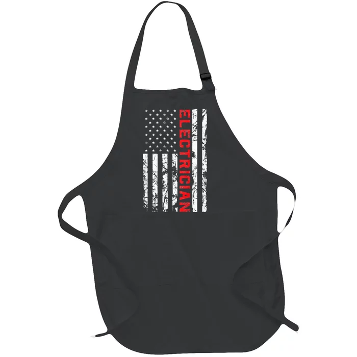 Electrician Patriotic American flag electrician father day Full-Length Apron With Pocket