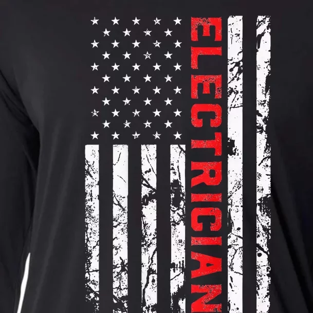 Electrician Patriotic American flag electrician father day Cooling Performance Long Sleeve Crew