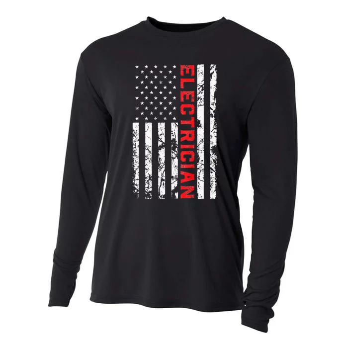 Electrician Patriotic American flag electrician father day Cooling Performance Long Sleeve Crew