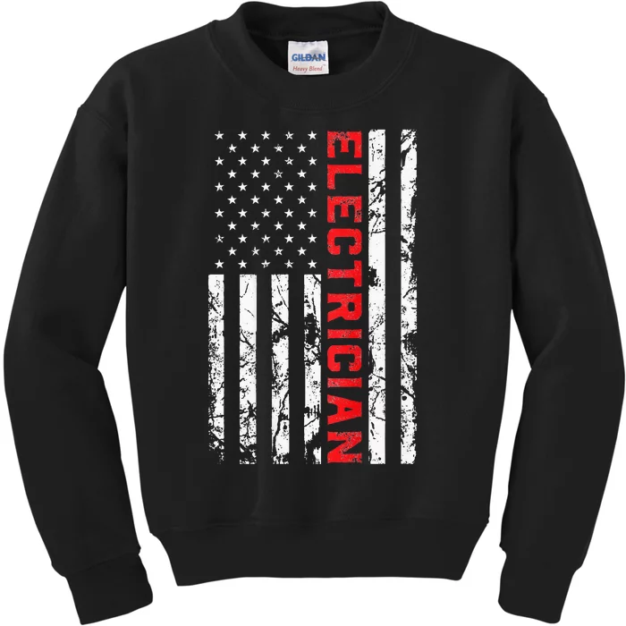 Electrician Patriotic American flag electrician father day Kids Sweatshirt