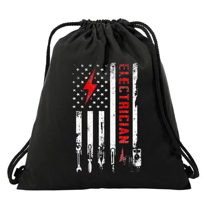 Electrician Patriotic American Flag Electrician Gift Drawstring Bag