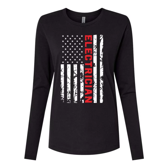 Electrician Patriotic American Flag Electrician Father Day Womens Cotton Relaxed Long Sleeve T-Shirt