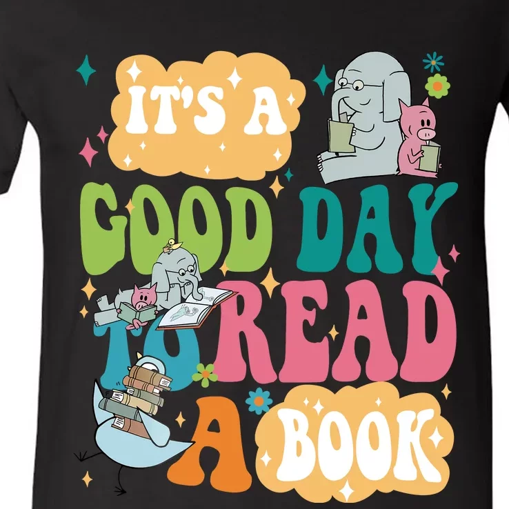 Elephant Piggie And Pigeon Its A Good Day To Read A Book Back To Scho V-Neck T-Shirt