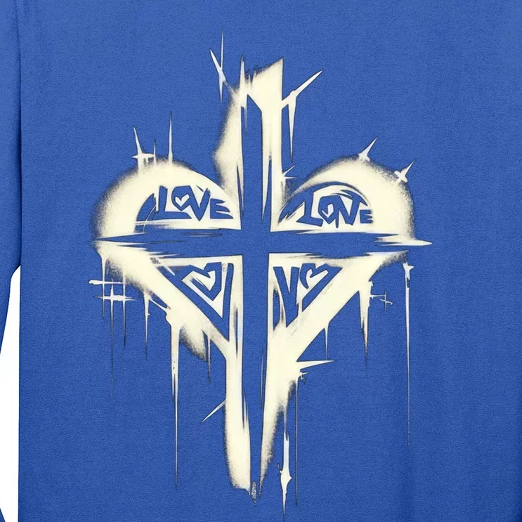 Edgy Punk Art Christian Love Cross Graffiti Graphic Design Gift Long Sleeve Shirt